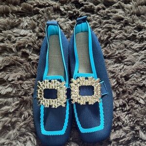 Elegant Blue and Gold Women's Loafers